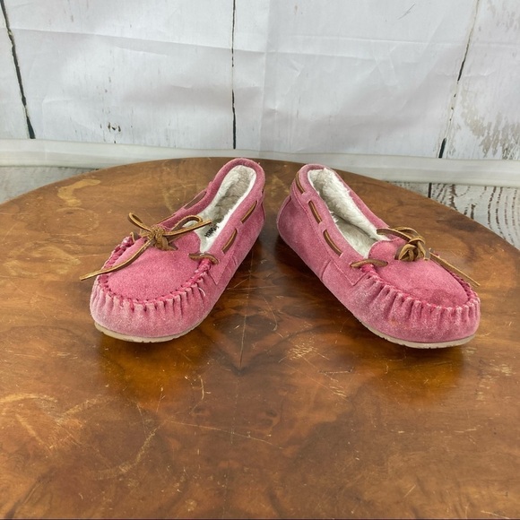 Purple leather lined slippers with rubber soles - Picture 1 of 8